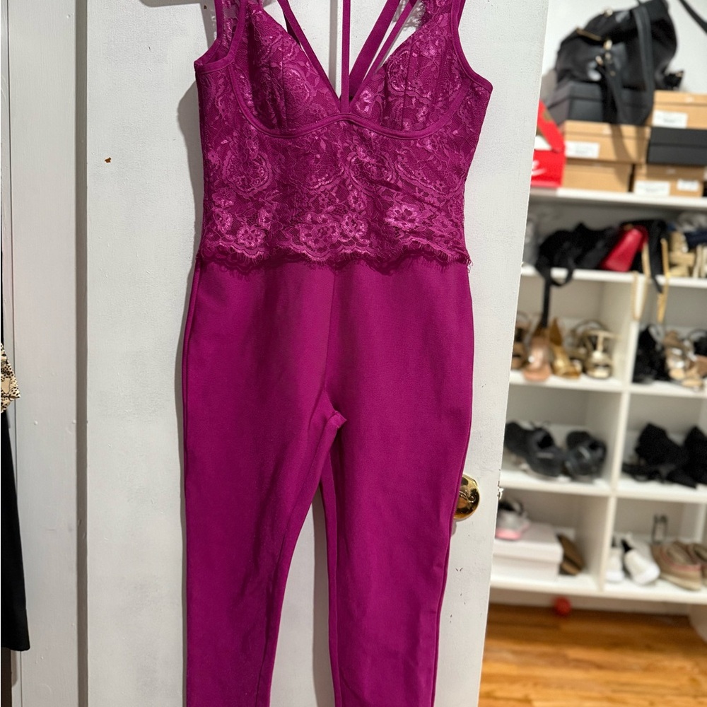 Lace Detail Magenta Jumpsuit